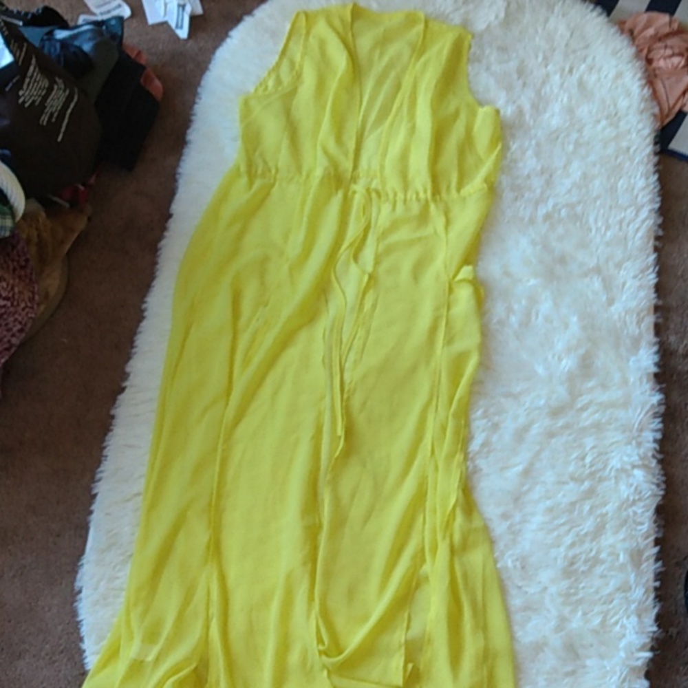 Yellow sheer swimsuit beach cover up